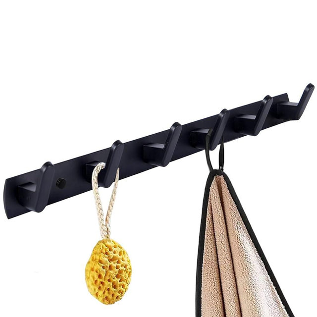 Jnnicoog Coat Rack Wall Mount with 6 Hooks, Black Wall Coat Hook, Wall Mounted Modern Coat Rack, Coat Hook is Suitable for Living Room Entrance, Bedroom, Kitchen, Bathroom Etc.