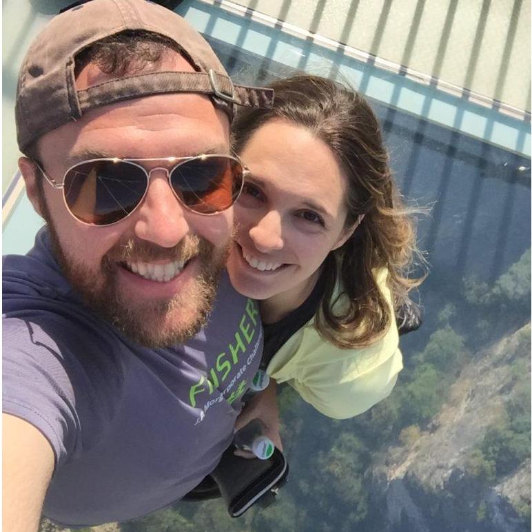 Standing on the glass bridge at Tianmen Mountain, China