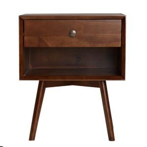 Mid-Century Solid Wood Nightstand with Antique Metal Hardware – Eco-Friendly Storage Solution