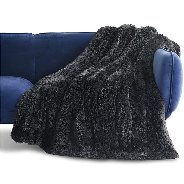 Bedsure Faux Fur Throw Blanket Black - Fuzzy Fluffy Super Soft Furry Plush Decorative Comfy Shag Thick Sherpa Shaggy Throws and Blankets for Sofa, Couch, Bed, 50x60 inches