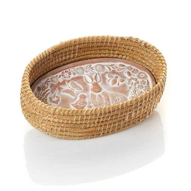 Better World Bio Bread Basket with Terracotta Warmer, Bread Basket, Bread Basket for Serving, Sized 12.5" w x 8.5" d x 3.5" h, Nature Inspired Spring Friends Design