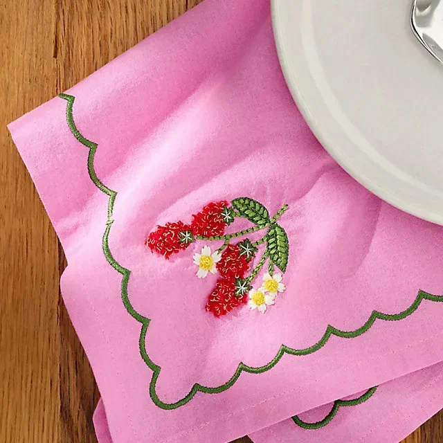 Berry Embroidered Cotton Napkins, Set of 4