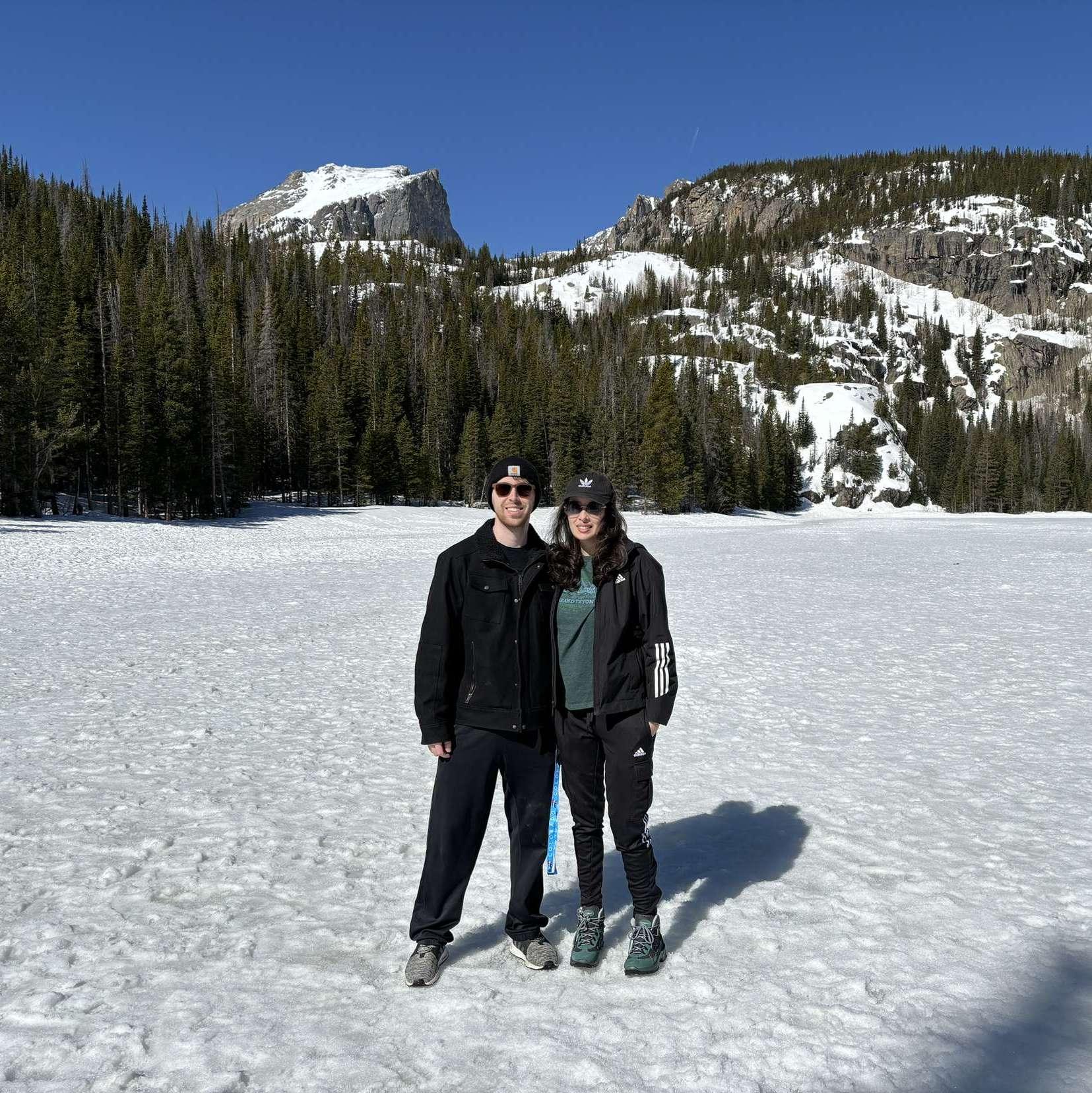 Standing on a frozen lake. Rocky Mountain National Park, Colorado. April 2024