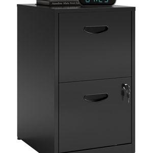2 Drawer File Cabinet with Lock, Metal File Cabinets for Home Office, Two Drawer Locking Filing Cabinet, Small File Cabinet for Under Desk for Hanging Letter Size, Black, Assembly Required