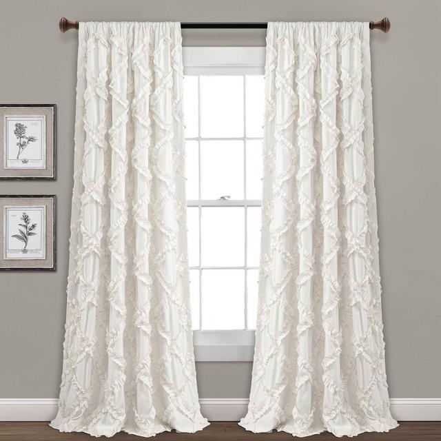 Set of 2 (95"x54")Ruffle Diamond Light Filtering Window Curtain Panels White - Lush Décor