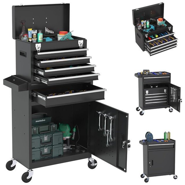 SGHATAJ Rolling Tool Box with Wheels, 5-Drawer High Capacity Tool Chest with Wheels, Removable Storage Toolbox with Lock for Garage, Workshop