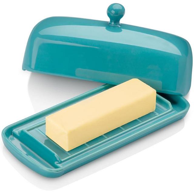 Nucookery Ceramic Butter Dish with Lid for Countertop, Butter Holder with Raised Non-Slip Strip, Keeper and Container for 1 Stick, Easy to Clean & Dishwasher Safe, Royal Blue