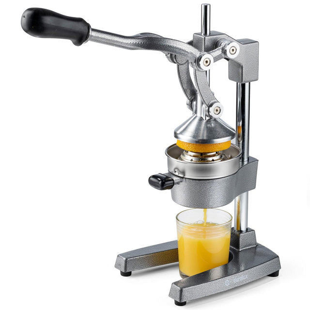 Eurolux Professional Cast Iron Citrus Juicer, Manual Hand Press, Heavy Duty, Stainless Steel Cup, Gray