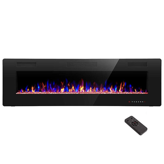 R.W.FLAME 60 inch Recessed and Wall Mounted Electric Fireplace , Ultra Thin and Low Noise,Fit for 2 x 6 Stud, Remote Control with Timer,Touch Screen,Adjustable Flame Color and Speed