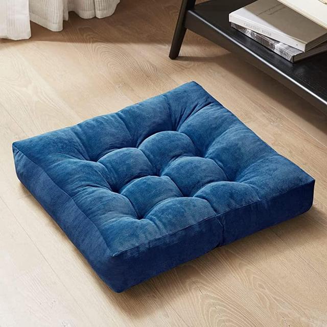 Degrees of Comfort Floor Cushion Pillow, Square Large Pillows Seating for Adults, Tufted Corduroy Floor Cushions for Living Room Tatami, Navy Blue, 22x22 Inch