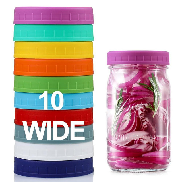 10 Pack Plastic Wide Mouth Mason Jar Lids for Ball, Kerr and More - Multicolor Storage Caps for Mason Jars, Canning Jars - Leak-Proof, Dishwasher Safe & Food Grade