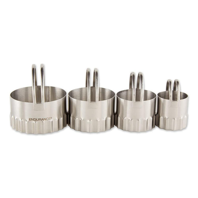 RSVP International Endurance Ripple Round Biscuit Cutters - Stainless Steel, Set of 4 | Nest for Easy Storage | For Cutting Thick or Thin Dough | Professional | High Handle Arch