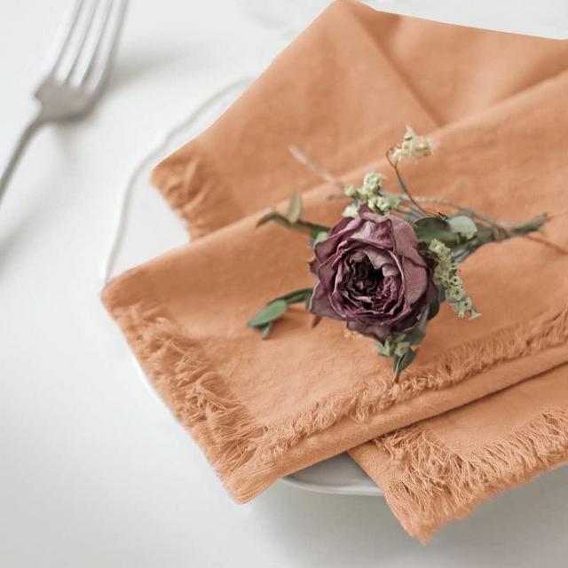 Ayuzawa Handmade Cloth Napkins 100% Cotton Napkins with Fringe，Delicate Handmade Cloth Napkins for Dinners, Parties, Weddings and More，18 x 18 Inch Set of 6 - Caramel
