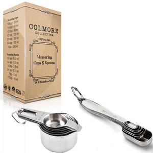 Measuring Cups and Spoons by Colmore Collection - Stainless Steel Metal 13 Piece Set, Classic, Stylish, Stackable for Dry and Liquid Ingredients, Perfect for Cooking and Baking