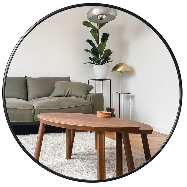 39 Inch Large Round Mirror Black Wall Mirror Oversized Mirror Metal Framed Circle Mirror Modern Vanity Wall Mirror for Entryways, Bathroom or Dorm