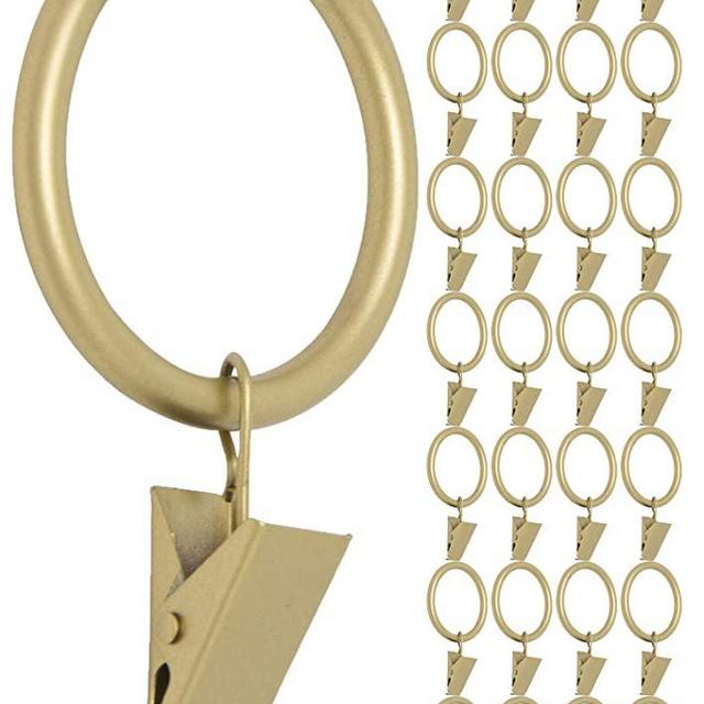 MERIVILLE Drapery Curtain Rings with Clip - 1.5-Inch Inner Diameter, Fits Up to 1 1/4-Inch Rod, Set of 28, Royal Gold Finish
