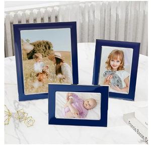 Navy with Silver Metal Edge - 5x7 Enamel Picture Frame, Real Glass Photo Frame for Wall and Tabletop Display Family Office Photo Gallery, Navy Blue Enamel/1pc