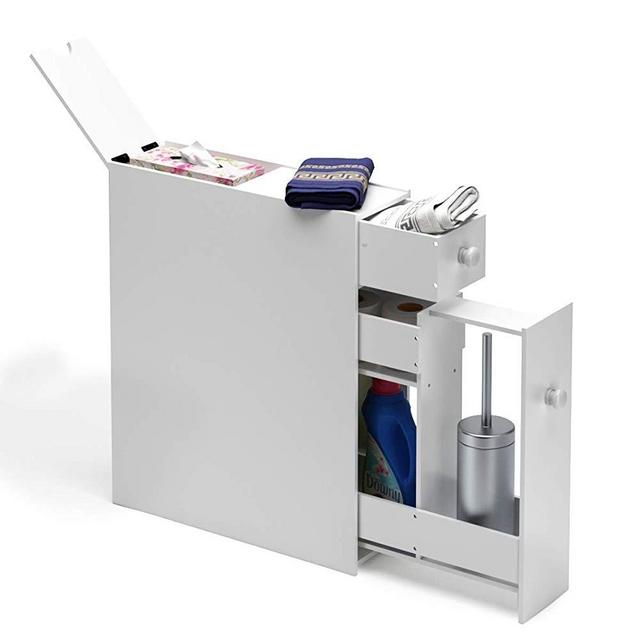 Tangkula Bathroom Cabinet, Wooden Bathroom Storage Cabinet, Home Kitchen Living Room Bathroom Toilet Narrow Floor Organizer, Floor Storage Cabinet with Drawers, White (19"X6.5"X23")