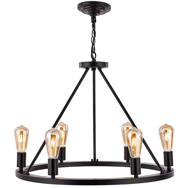 Sivilynus Round 6 Lights Black Farmhouse Chandelier Classic Ceiling Hanging Vintage Rustic Light Fixture for Dining Room Living Room Foyer Porch Kitchen Island