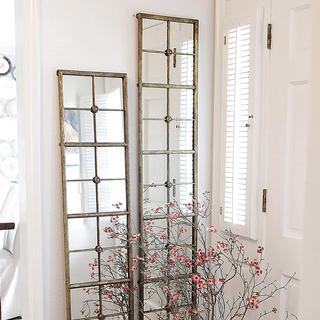 Distressed Rectangle Framed Windowpane Wall Mirror