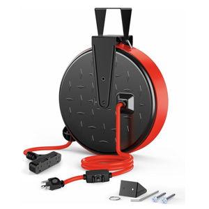DEWENWILS 30FT Extension Cord Reel, 16/3 Gauge SJTW Power Cord, Retractable Cord Reel with 3 Outlets, Ceiling/Wall Mount for Garage, Workshop, 10A Circuit Breaker, Metal Plate, UL Listed, Red
