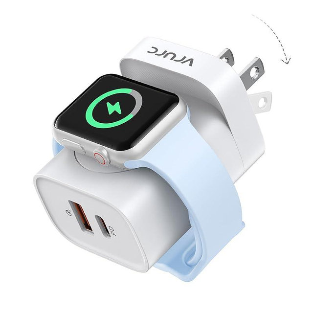 VRURC for Apple Watch Charger, PD 20W Fast Charging Block with Foldable Plug, USB C Wall Charger Power Adapter with Dual Port Compatible with iPhone, Samsung, Android,Tablets-White