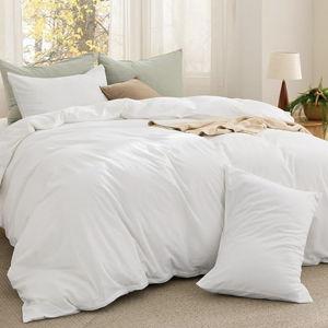 Bedsure Comforter Set King Size - Cotton Fabric with Microfiber Inner Fill, White Soft Bed Set for All Seasons, 3 Pieces, 1 Comforter (104" x 90") and 2 Pillow Cases (20" x 36")