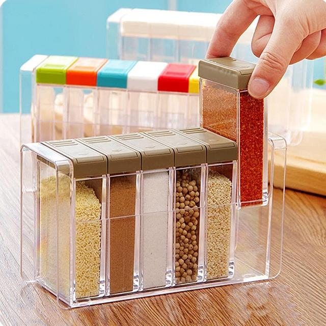 Spice Shaker, Windspeed 6 Pcs Seasoning Rack Spice Pots Storage Container Condiment Jars with Tray for Salt Sugar Cruet