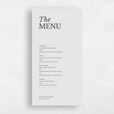 Grey Wedding Menu - Jaramillo