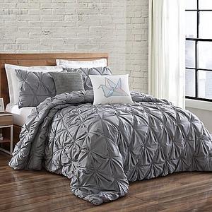 Brooklyn Loom Jackson Pleat Full/Queen Comforter Set in Grey