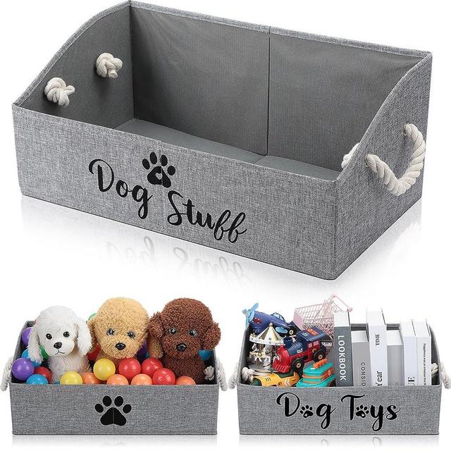 Gejoy 3 Pack Dog Toy Box with Handle Large Dog Toys Baskets Fabric Trapezoid Dog Toy Bin Collapsible Pet Supplies Storage Organizer for Dog Cat Toys and Accessories
