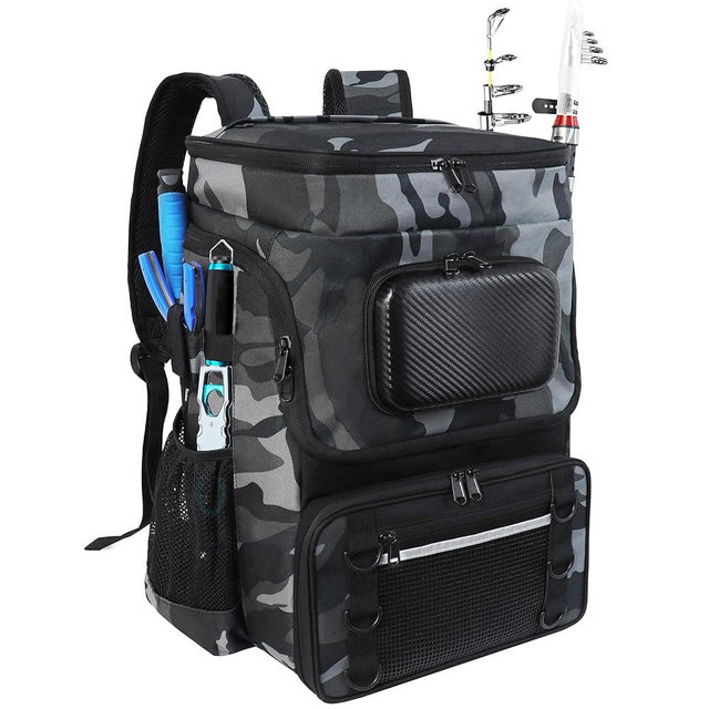 SKAITU Fishing Backpack with Rod Holder, Large Tackle Bag Water Resistant Tackle Backpack Heavy Duty Fishing Bag Gift for Men Woman