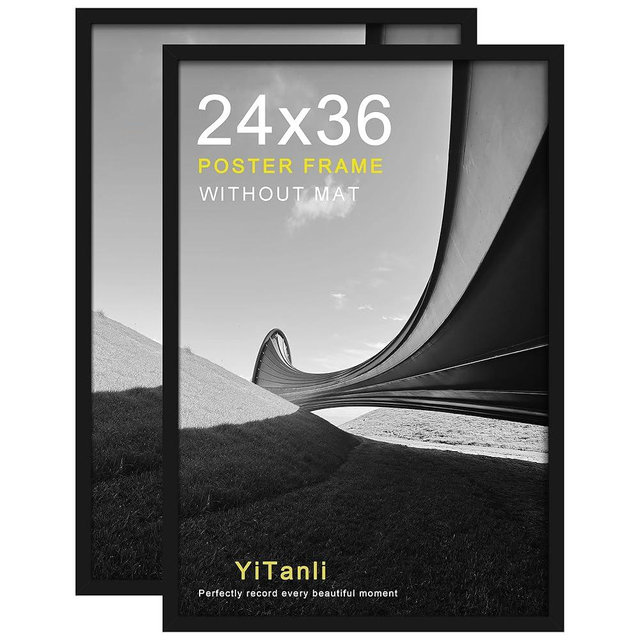 YiTanli 24x36 Poster Frame, Black Poster Frames 24 x 36 inches for Posters and Art Prints, Horizontal or Vertical Wall Mounting, 2 Pack.