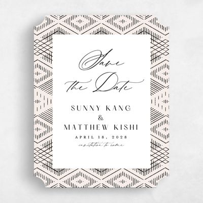 Beige Ticket Wedding Save the Date - Wellington Portrait