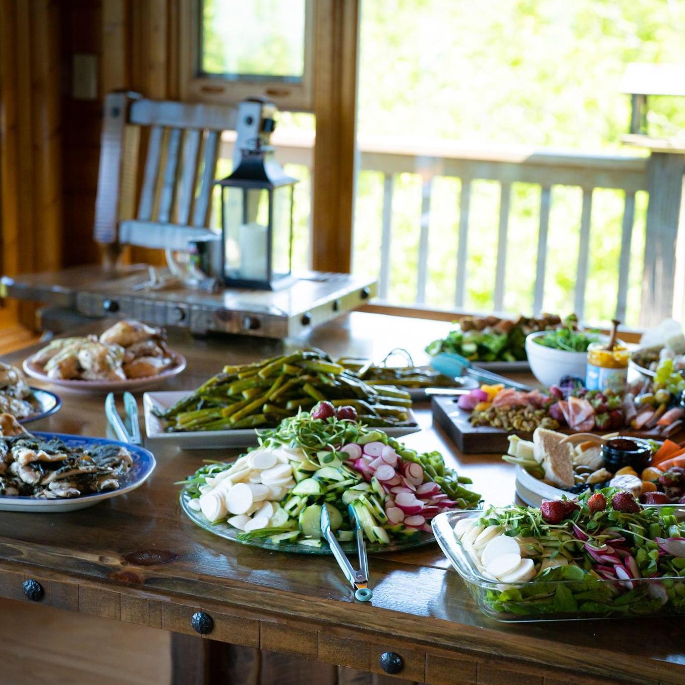 A lovely spread for dinner made by Britt & MaryJane using local ingredients (Roaming Goat).