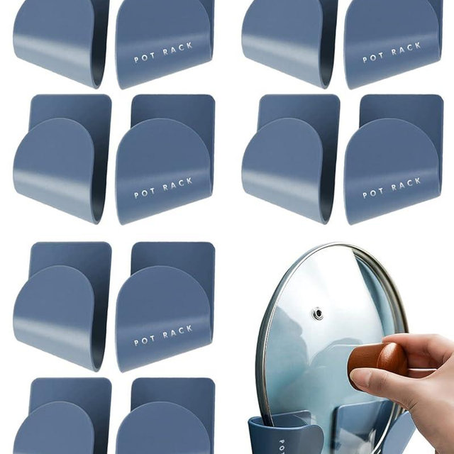 Tendiren Pot Lid Organizer, 6 Pairs of Adjustable Wall Mount Pot Lid Holder Cabinet Door, Pot and Pan Hangers for Kitchen Wall Mount, Cabinet Door Lid Organizer, Save More Space