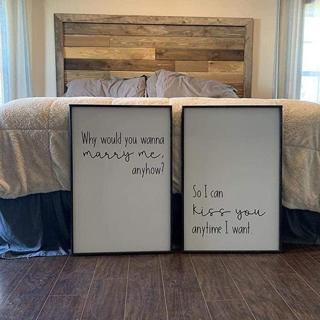 Why would you wanna marry me for anyhow? So I can kiss you anytime I want Wood Sign Decor Rustic Home Decor Frame Kitchen Sign for Farmhouse Bedroom Decor Wall Decor Wedding Gift 16X20inch 2 Pack