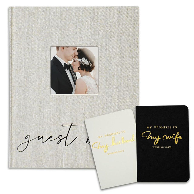 Vienrose Wedding Guest Book Set with 2 Vow Books and A Guest Book,Sign-in Book Personalized Linen Guestbook Polaroid Guest Book Wedding Reception Registry Book