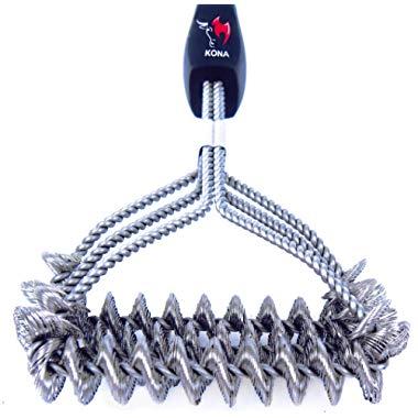 Kona Safe/Clean Grill Brush - Bristle Free BBQ Grill Brush - 100% Rust Resistant Stainless Steel Barbecue Cleaner - Safe For Porcelain, Ceramic, Steel, Cast Iron - Great Grilling Accessories Gift