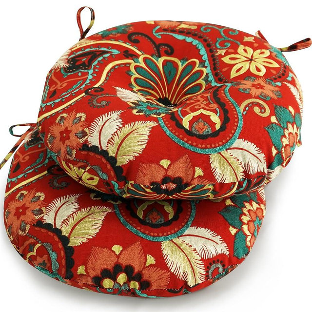 AODASUN Bistro Chair Cushions for Patio Furniture, Fluffy Tufted Patio Chair Cushion Round 15"x 15"x 3",Water-Resistant Round Outdoor Cushions with Non-Slip Ties, Pack of 2