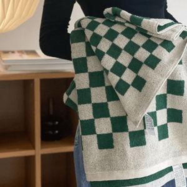 Green Checkered Bath Wash Towel - Rumi Living