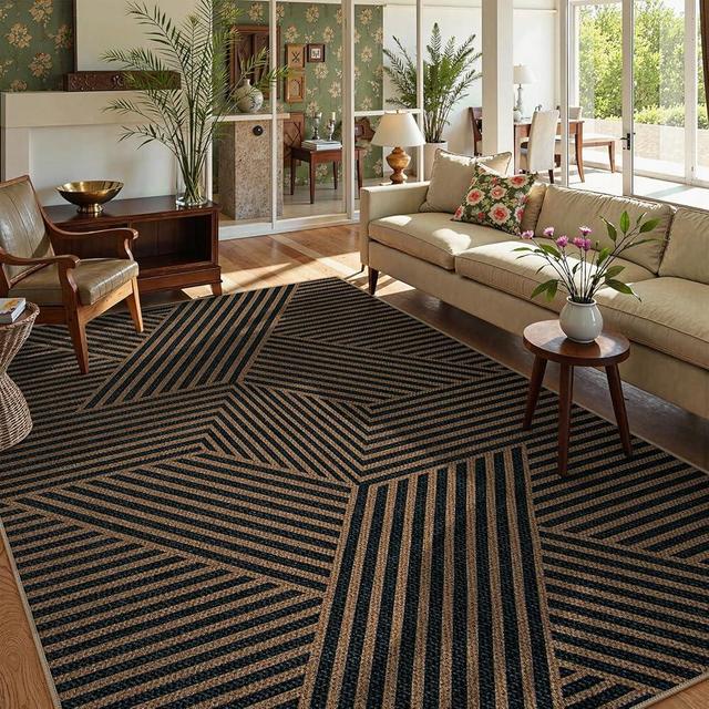 Lahome Modern Geometric Easy Jute Carpet, 6x9 Area Rugs for Living Room Outdoor Patio Washable Indoor Outdoor Dining Room Rug, Farmhouse Large Non Slip Carpet for Bedroom Backyard Office