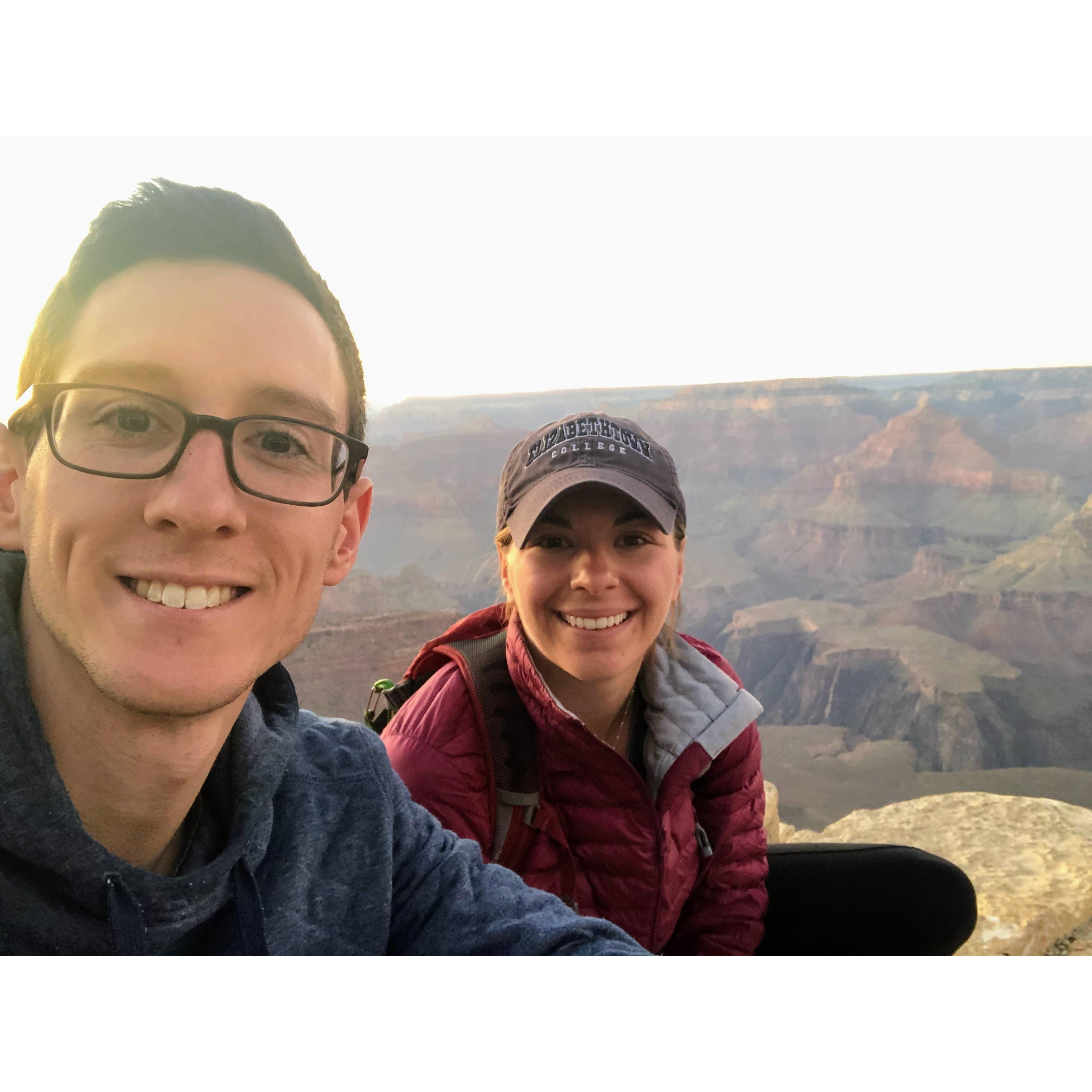 Watching the sunset after hiking Rim to Rim at the Grand Canyon