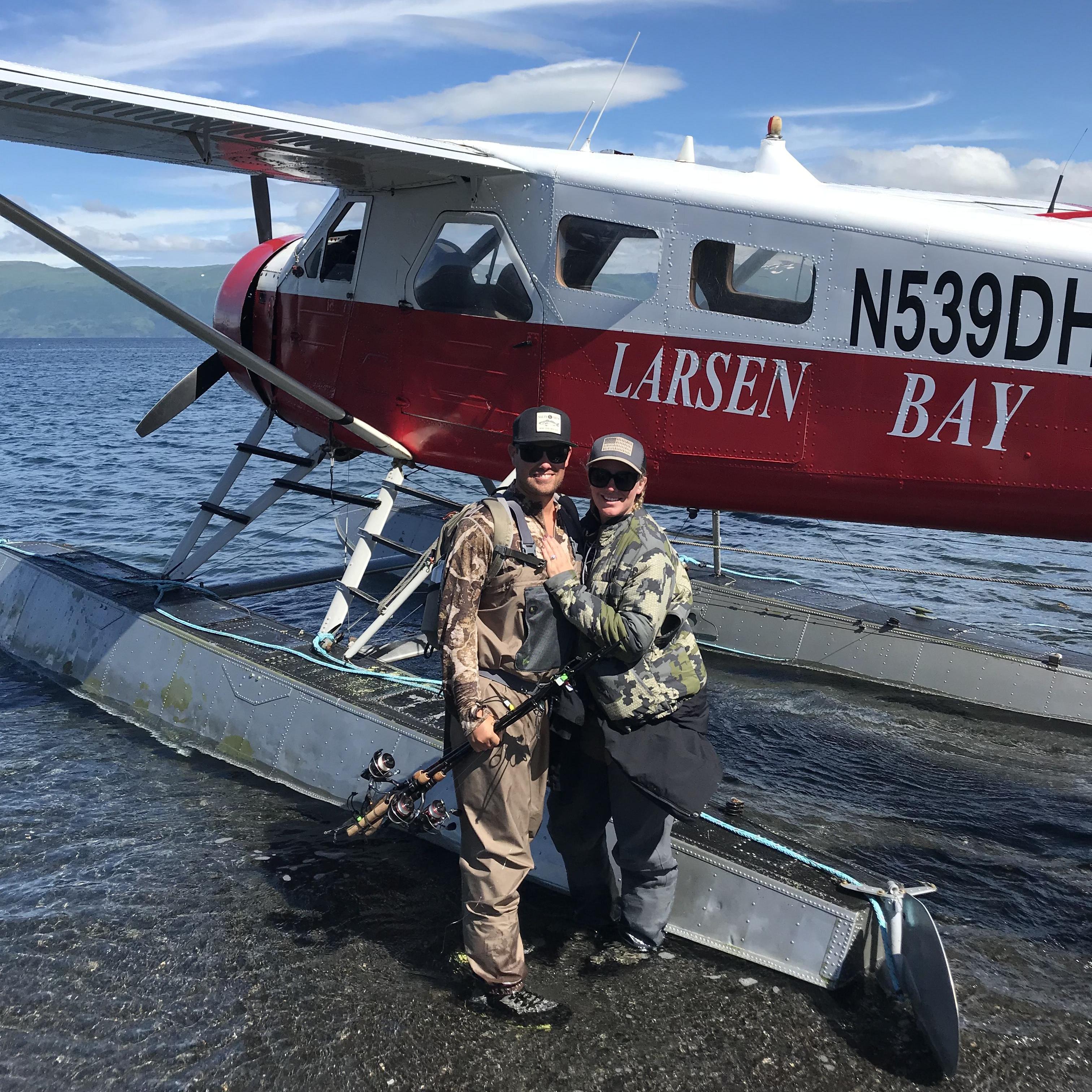 As we landed back at Larsen Bay Lodge in Kodiak Alaska after Greg popped the question