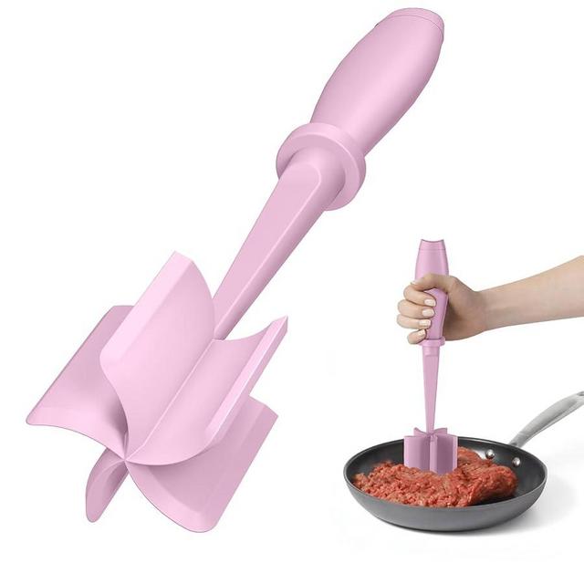 Meat Chopper, Hamburger Grinder, Premium Heat Resistant Smasher for Ground Beef, Burger Grinder Nylon Potato Mix Tool-Pink
