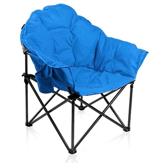 ALPHA CAMP Oversized Camping Chairs Padded Moon Round Chair Saucer Recliner Supports 500 lbs with Folding Cup Holder and Carry Bag