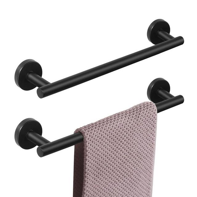 NearMoon Bathroom Towel Bar, Bath Accessories Thicken Stainless Steel Shower Towel Rack for Bathroom, Towel Holder Wall Mounted (2 Pack, Matte Black, 16 Inch)