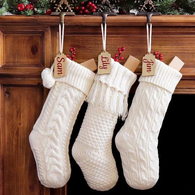 LimBridge Christmas Stockings Cable Knit, 3 Pack 18 inches White Large Size Knitted Stockings, Rustic Christmas Ornaments Farmhouse Personalized Stocking Decorations for Family Holiday Season Decor