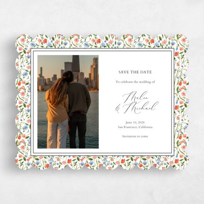 White Scalloped Wedding Save the Date - Ariella Photo