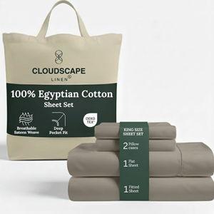 Cloud Scape Linen 100% Egyptian Cotton Sheets King Size, Taupe